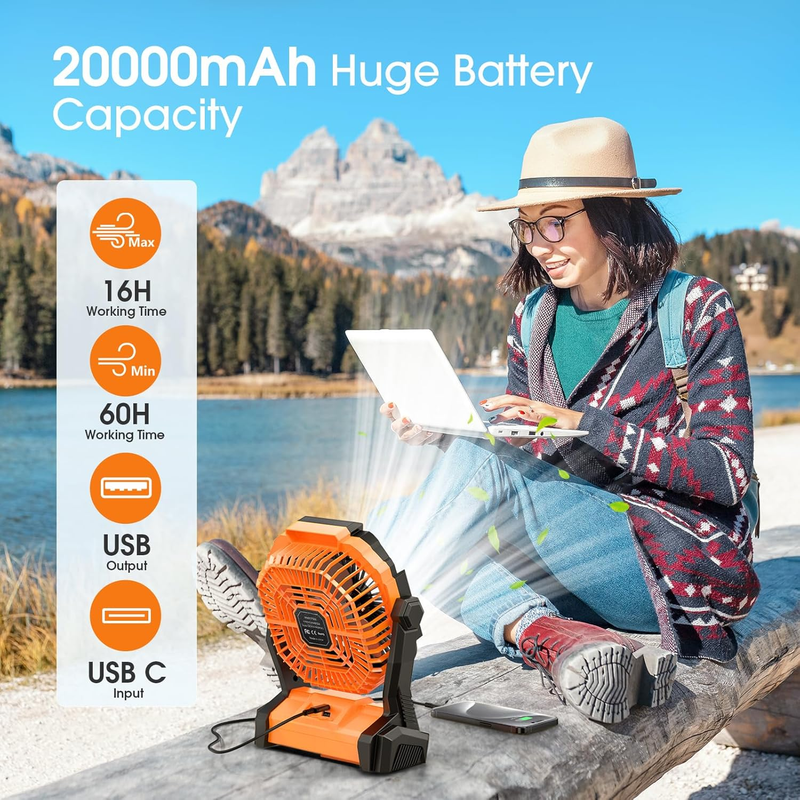 Portable Rechargeable Fan Cordless Battery LED Lantern Small Table Fan USB1