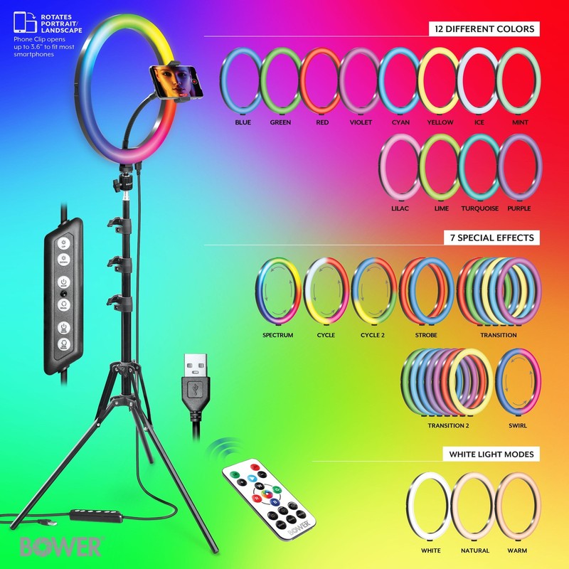 12-Inch LED RGB Ring Light Studio Kit with Special Effects; Black4