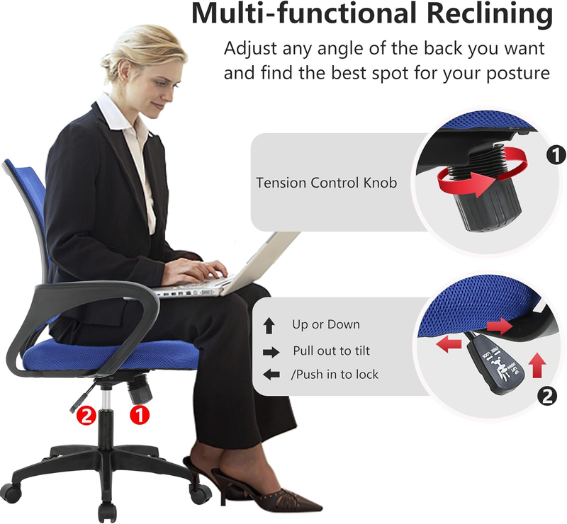 Ergonomic Office Chair Mid Back Swivel Adjustable Dark Blue Rolling Desk Chair3