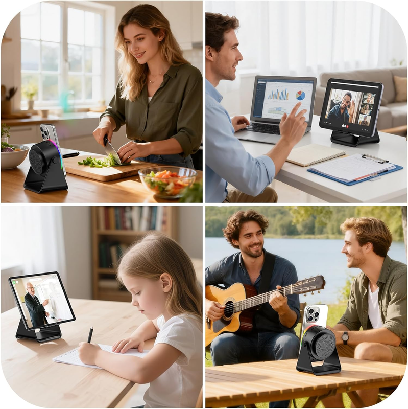 Wireless Induction Speaker, 5 in 1 Bluetooth Speaker with Cell Phone Stand, HD S7