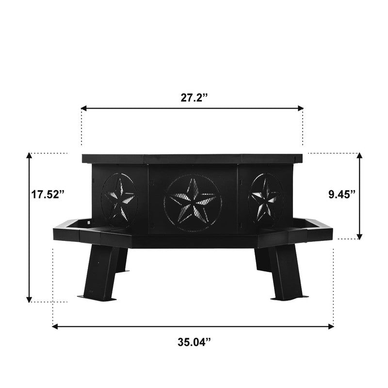 Octagon Wood Fire Pit, 35" Metal Outdoor Firepit for Patio Party Black3