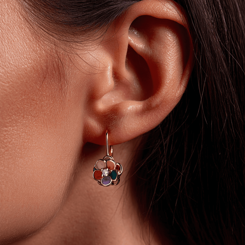 14K Gold Plated and Floral Leverback Earrings with Crystals1