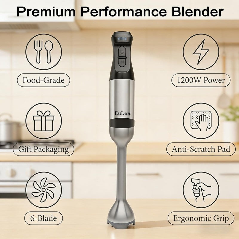 2026 New Immersion Hand Blender, 1200W with 5 Speed Settings, Stainless Steel Bl3