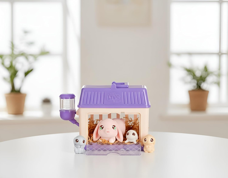 Bunny Mini Interactive Toy Set, Hutch Animal Playset with 3 Surprise Babies, 20+6