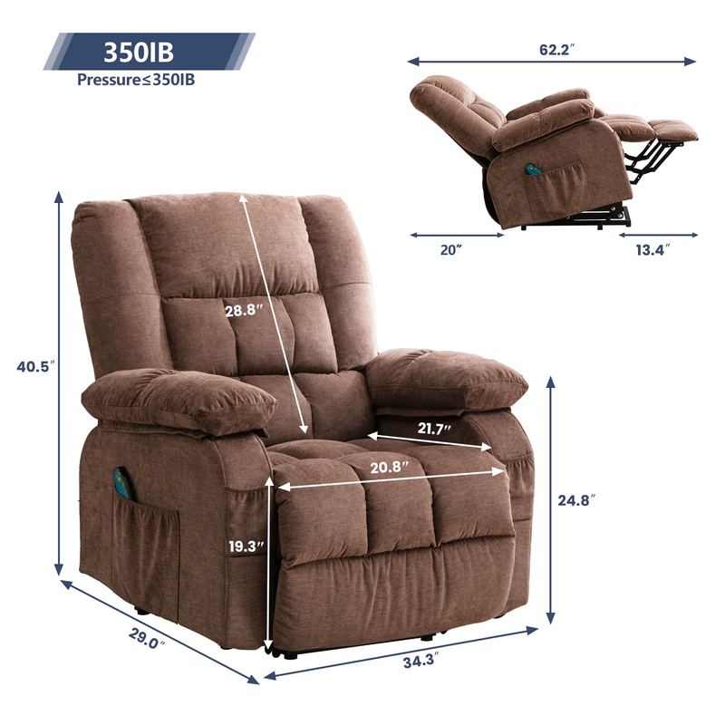 Power Lift Recliner Chair Heat Massage USB Port Infinite Position Brown1