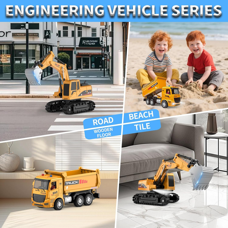 Remote Control Excavator Dump Truck Toy Set Construction Vehicles Kids2
