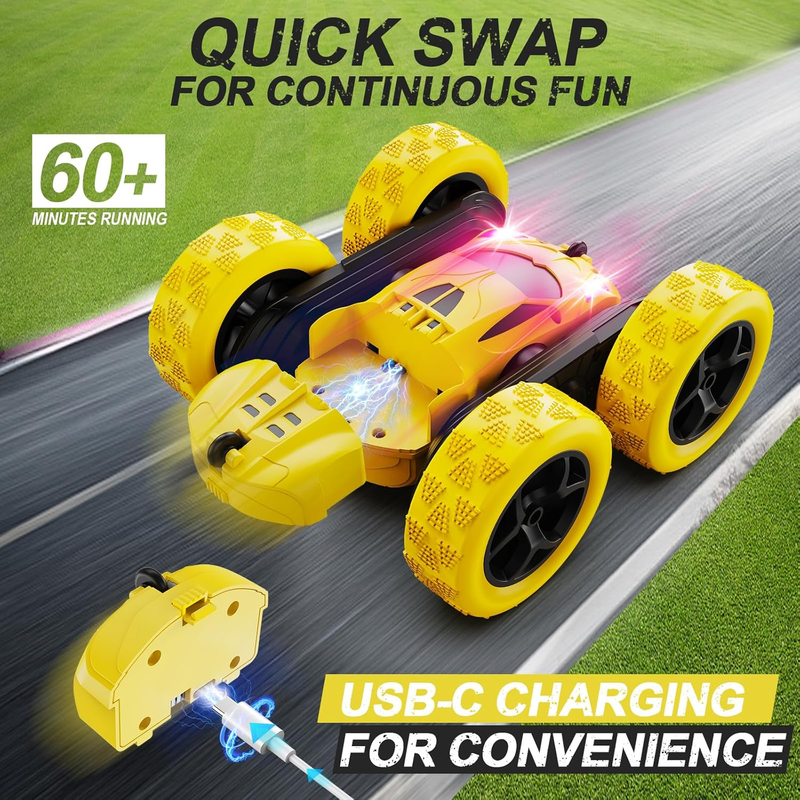 4WD RC Stunt Car 360° Rotating Off Road Remote Control Toy Yellow Kids1