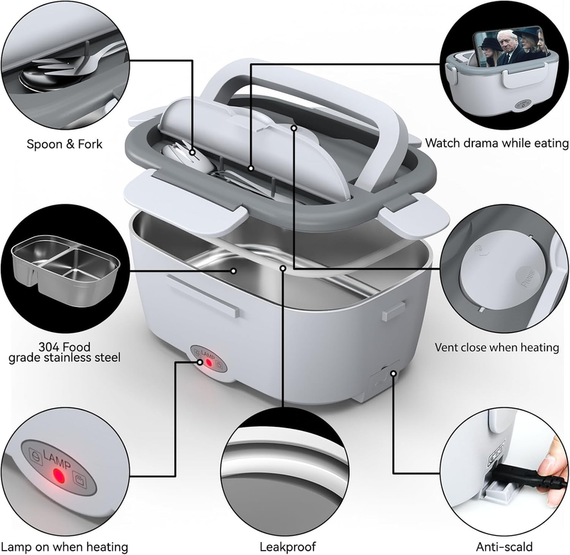 Electric Lunch Box Fast Heating 2x53oz Stainless Steel Containers 12V/24V/110V5