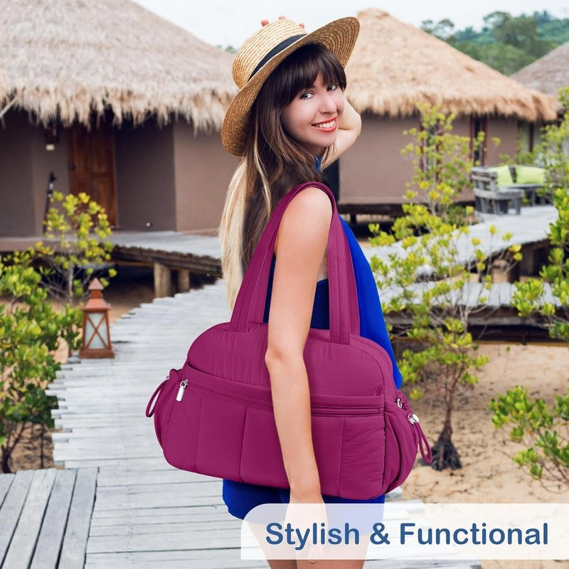 Travel Duffel Bag Women Puffer Gym Weekender Wet Pocket Carry On Dark Purple7