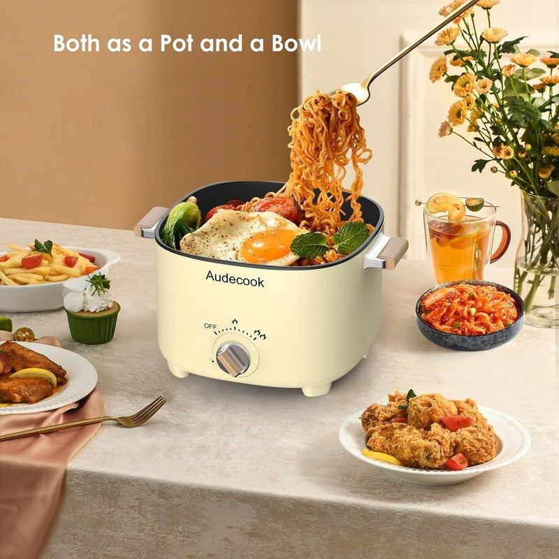 2.5L Electric Hot Pot Nonstick Multicooker Portable Dual Temp Control Beige3