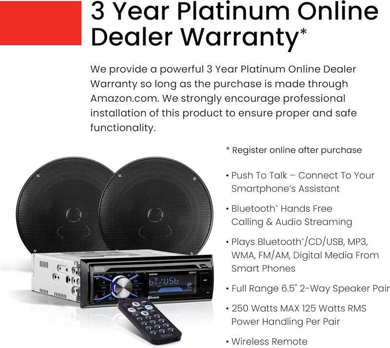 Bluetooth Car Stereo Package with 6.5" Speakers - Single Din, USB, AM/FM Radio3