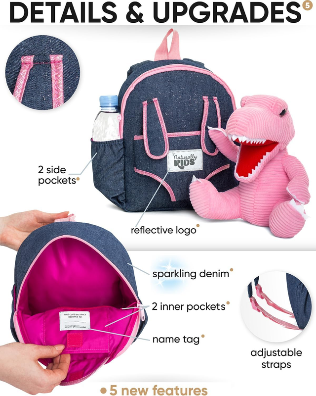 Pink Dinosaur Toddler Backpack Plush Toy Gift for Girls Ages 2 53
