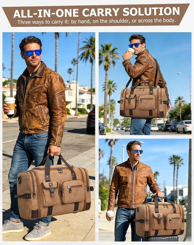 55L Canvas Duffle Bag Travel Weekender Overnight Vintage Carry On Men Women7