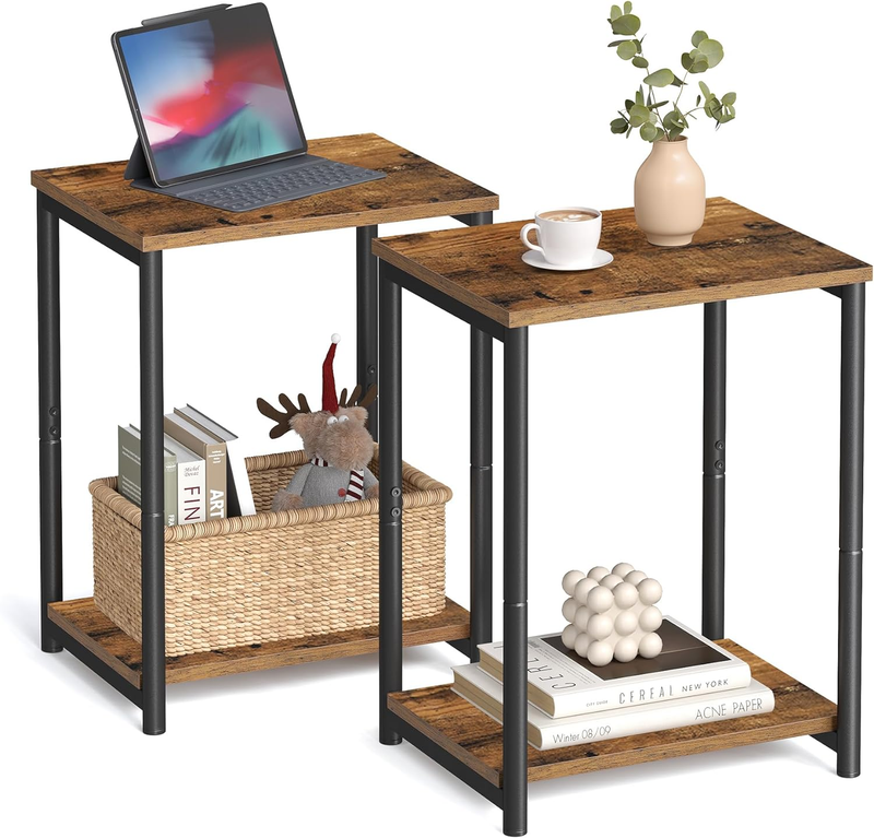 Set of 2 Side Tables Small End Tables Nightstand Living Room Bedroom Brown/Black0