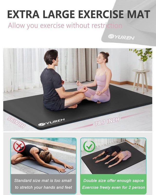 Large Yoga Exercise Mat 78"X51" 1/2" Thick NBR Foam Workout Mats, Black W/ Yoga1