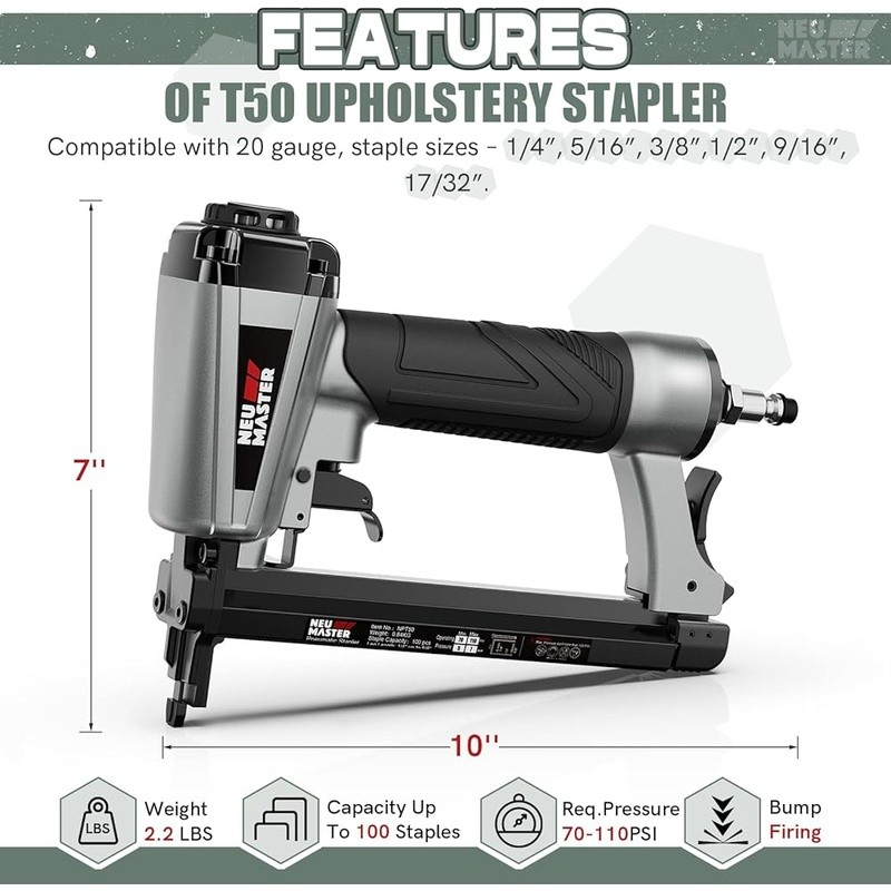 Pneumatic Staple Gun 20 Gauge Upholstery Stapler 1500 T50 Staples Air Tool New3