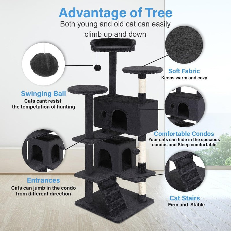 54" Cat Tree Tower   Multi Level Scratching Post & Cozy Condo for Indoor Cats2