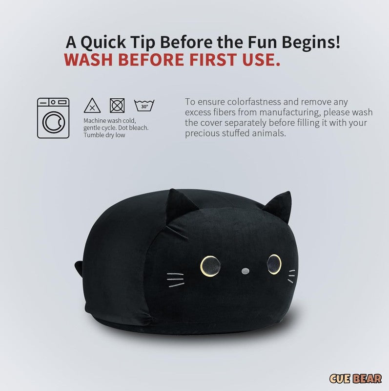 Stuffed Animal Storage Bean Bag Cover Kids Black Cat Toy Organizer Large7