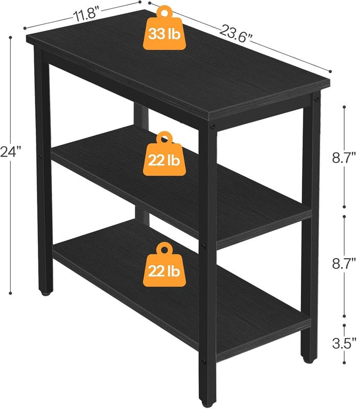 Rustic 3 Tier End Table Nightstand Narrow Side Table Industrial Black2