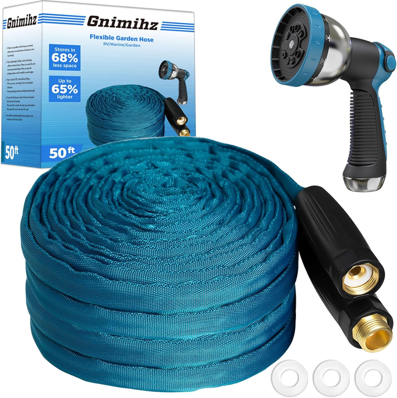 50Ft Garden Hose, Ultra-Light, TPE, Brass Fittings, Flexible Drinking Safe, Blue9