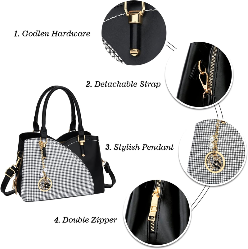 Triple Compartment Handbag Women Satchel Shoulder Top Handle Purse3