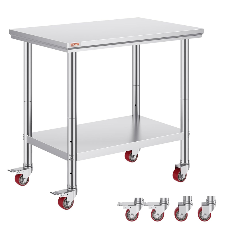 Mophorn 36x24 Stainless Steel Work Table w/ Wheels Heavy Duty Prep Table Silver9