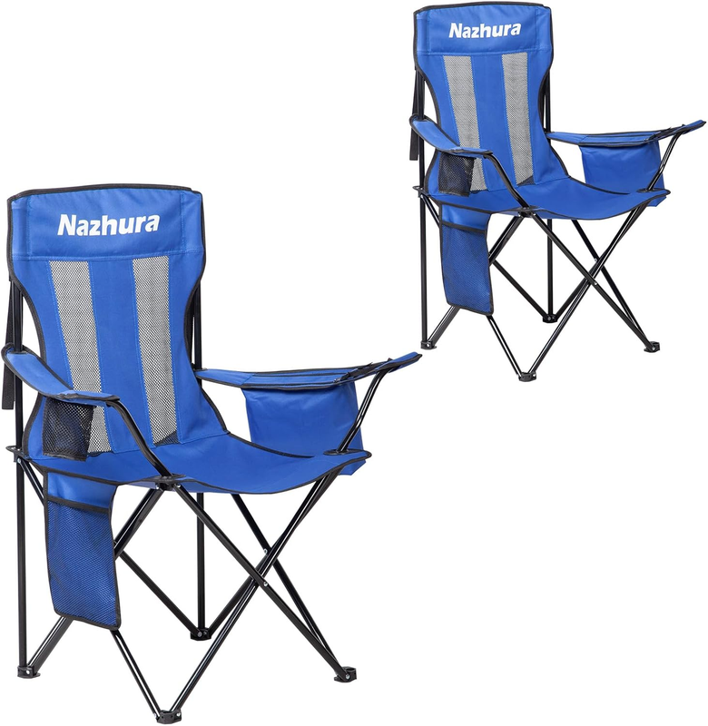 2 Pack Camping Chairs Folding Portable Cooler Bag Mesh Backrest Blue10