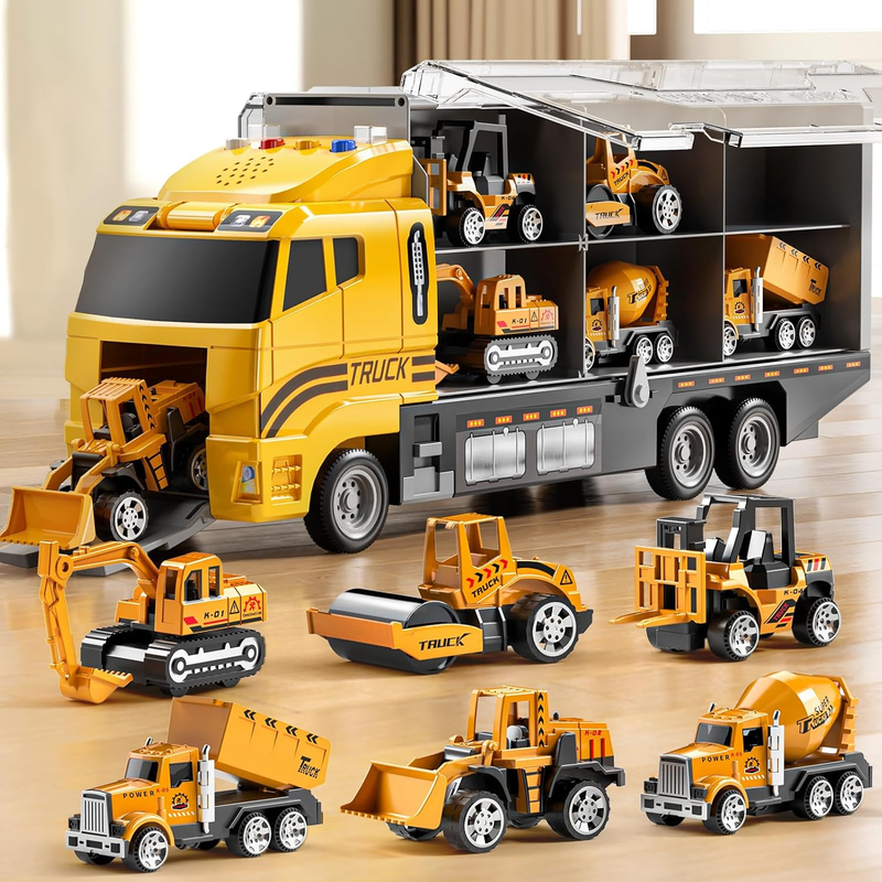 Toddler Boys Construction Truck Vehicle Toy Set with Play Mat and Die Cast Toy C8