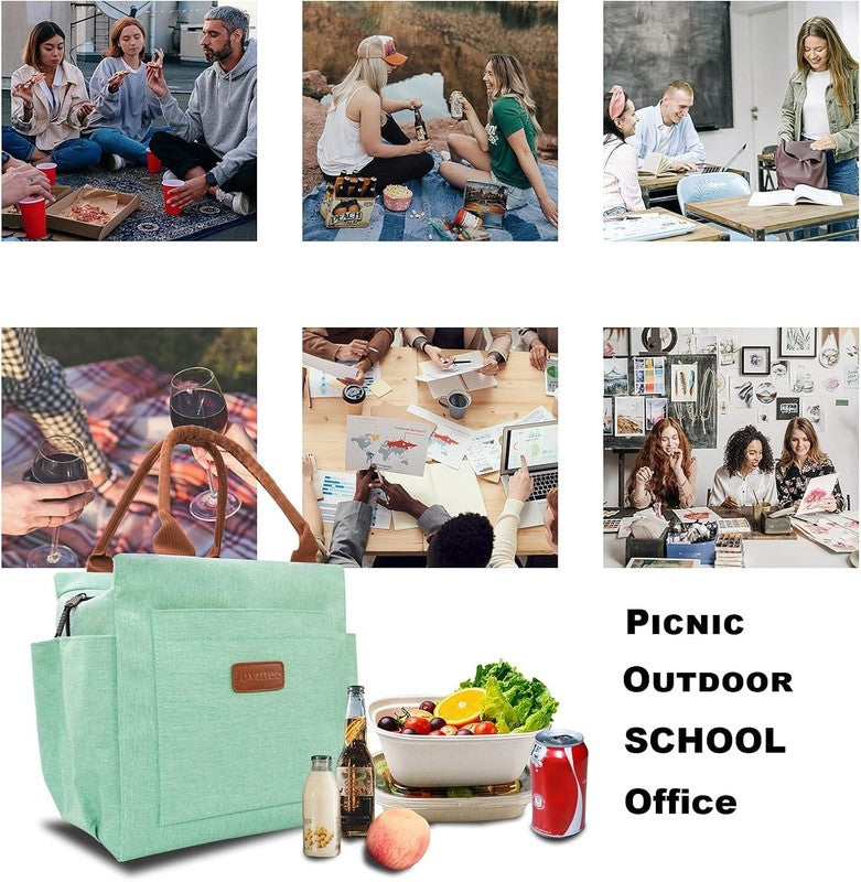 Insulated Lunch Bag for Women Men Large Reusable Tote w/ Bottle Holder Teal6