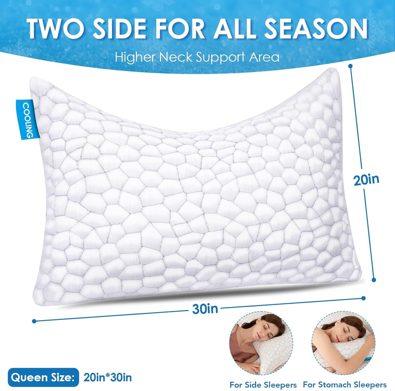 Cooling Pillows Queen Size Set of 2 Adjustable Memory Foam Neck Support8