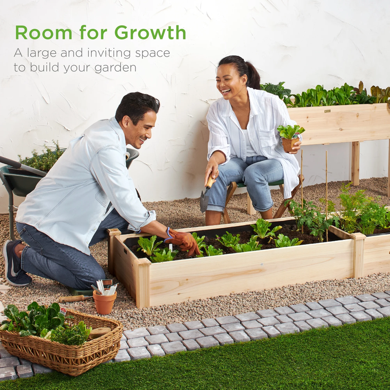 8X2Ft Outdoor Wooden Raised Garden Bed Planter for Grass, Lawn, Yard - Natural1