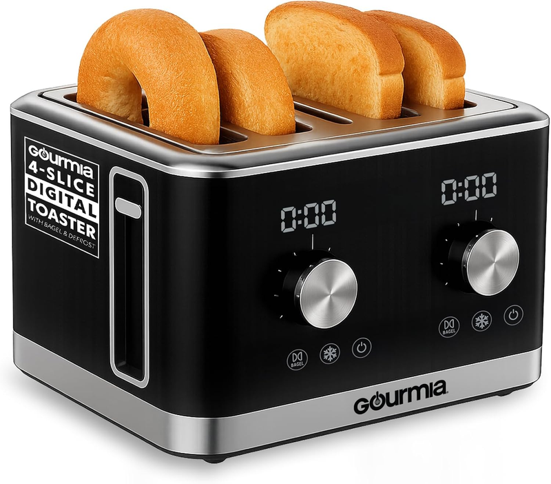 4-Slice Toaster Black Dual Controls Bagel Defrost Reheat 6 Browning Levels10