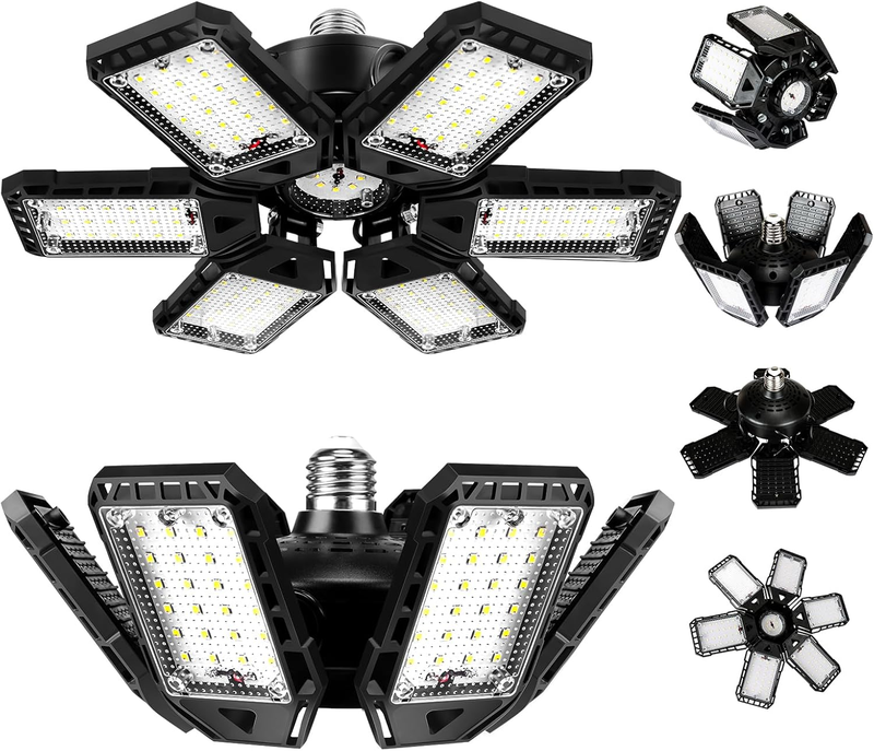 Deformable LED Garage Lights 2 Pack, 180W 18000LM, E26/E27, 6500K8