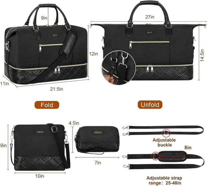 Weekender Bag Women Travel Duffel Carry On Overnight w/ Shoe Compartment Nylon5