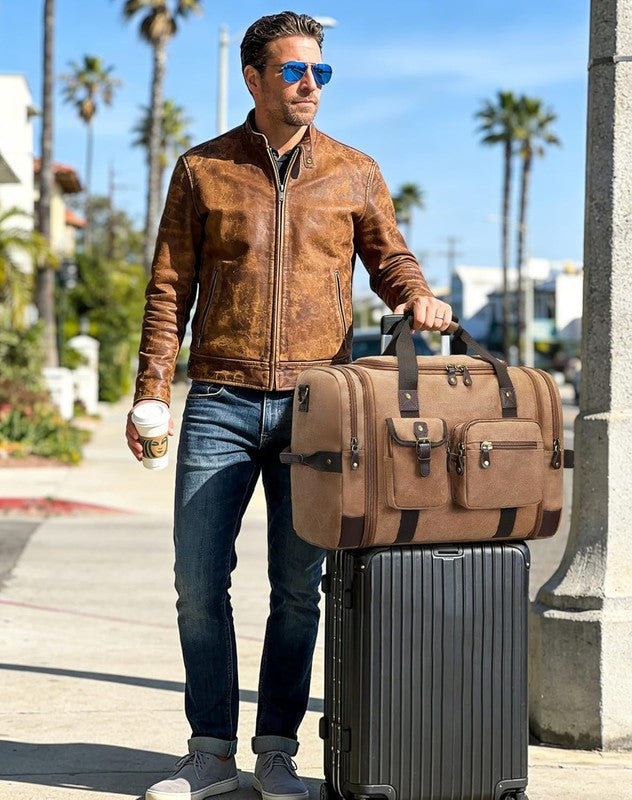 55L Canvas Duffle Bag Travel Weekender Overnight Vintage Carry On Men Women3