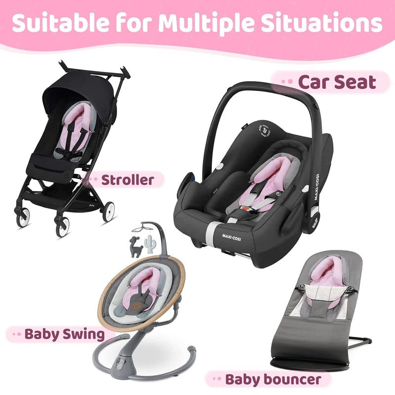 Infant Car Seat Head Support Soft 2 in 1 Insert for Newborn Stroller Gray/Pink5