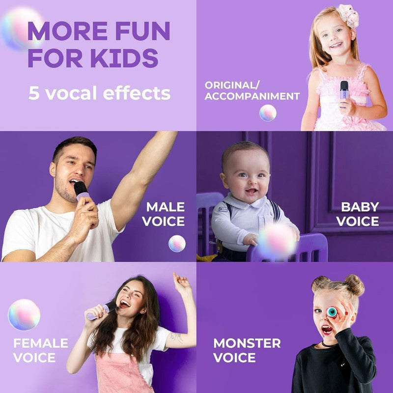 Mini Karaoke Machine with 2 Wireless Mics - Perfect Gift for Kids 4-12 (Purple)4