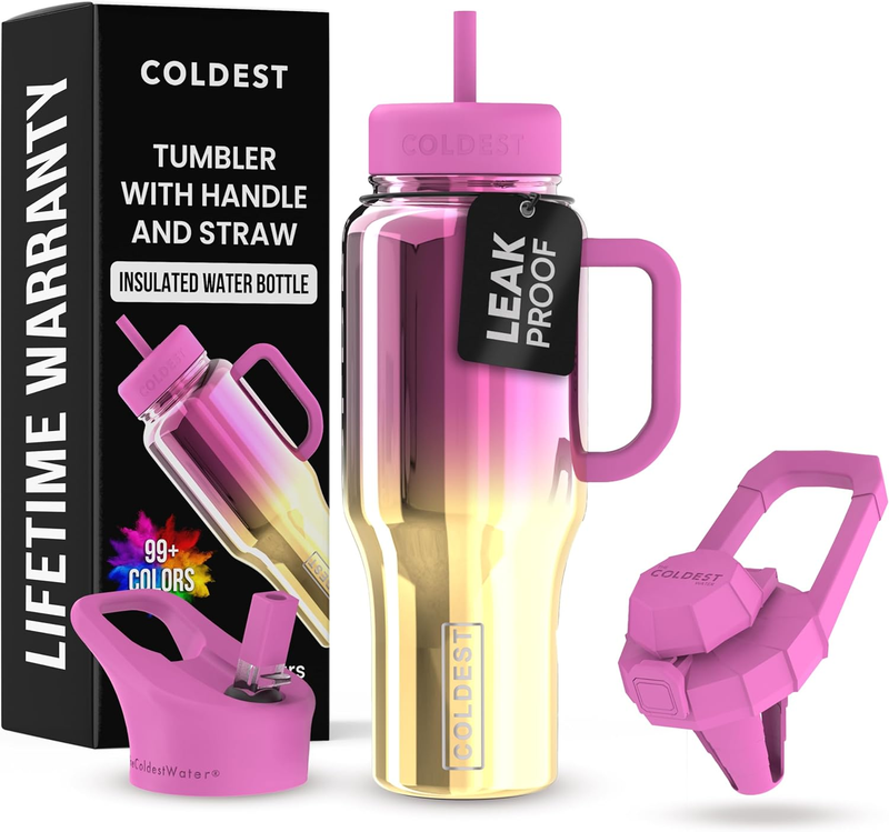 Coldest 36oz Insulated Tumbler with Handle Straw Leak Proof Stainless Steel Cup10
