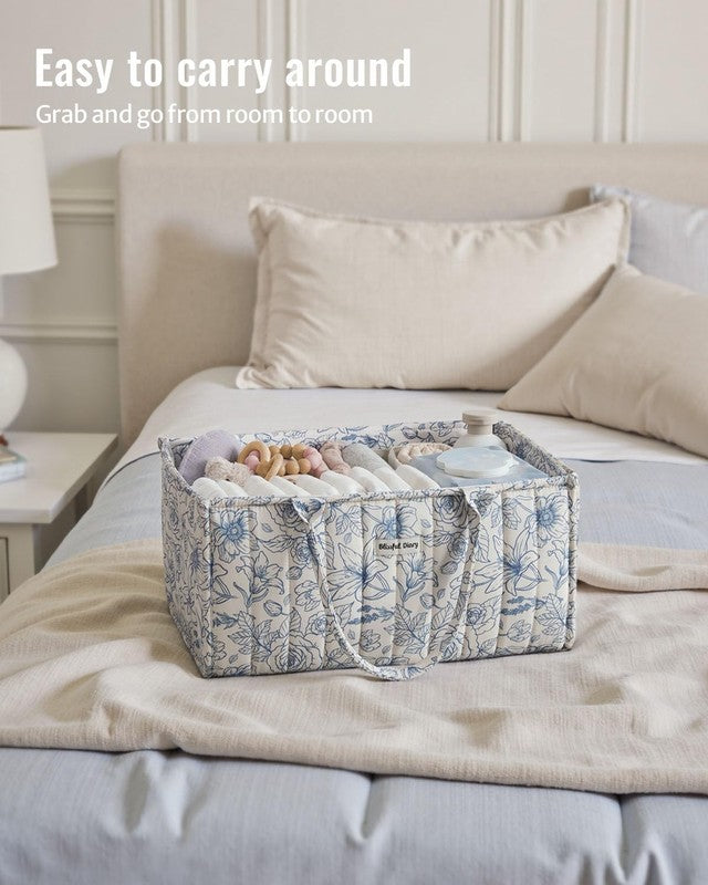 Floral Diaper Caddy Organizer Nursery Storage Basket Baby Shower Blue3