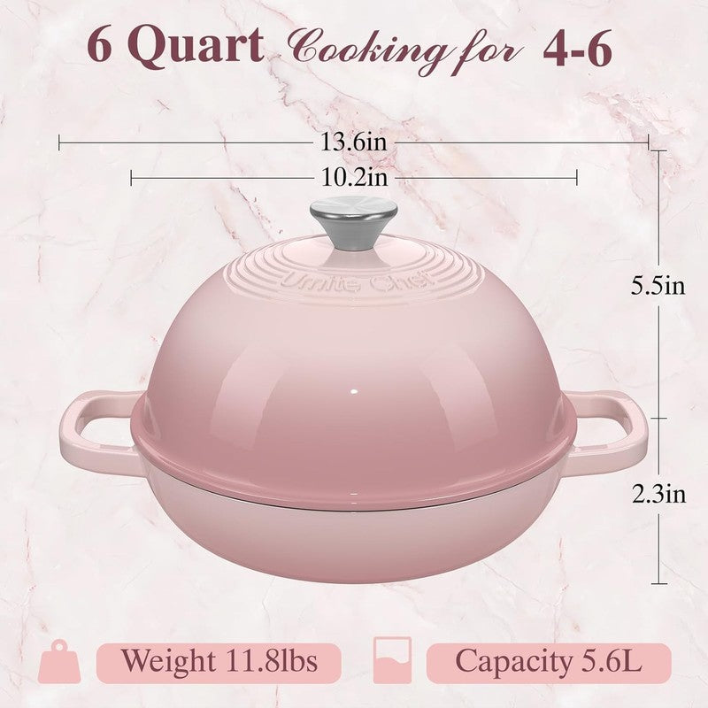 6QT Cast Iron Dutch Oven w/ Dome Lid Sourdough Baking Pink7