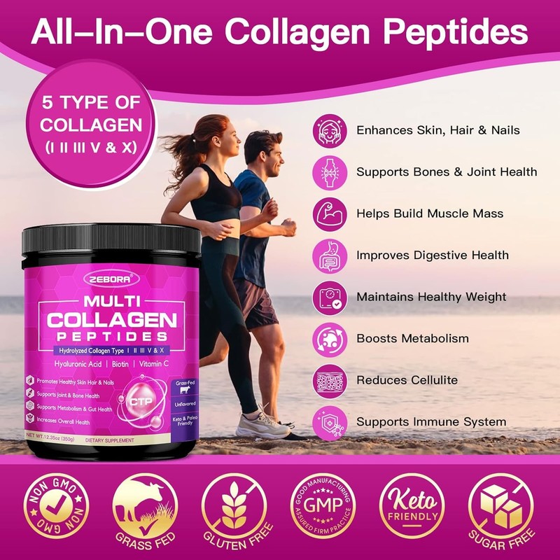 Multi Collagen Peptides Powder with Hyaluronic Acid, Biotin & Vitamin C2