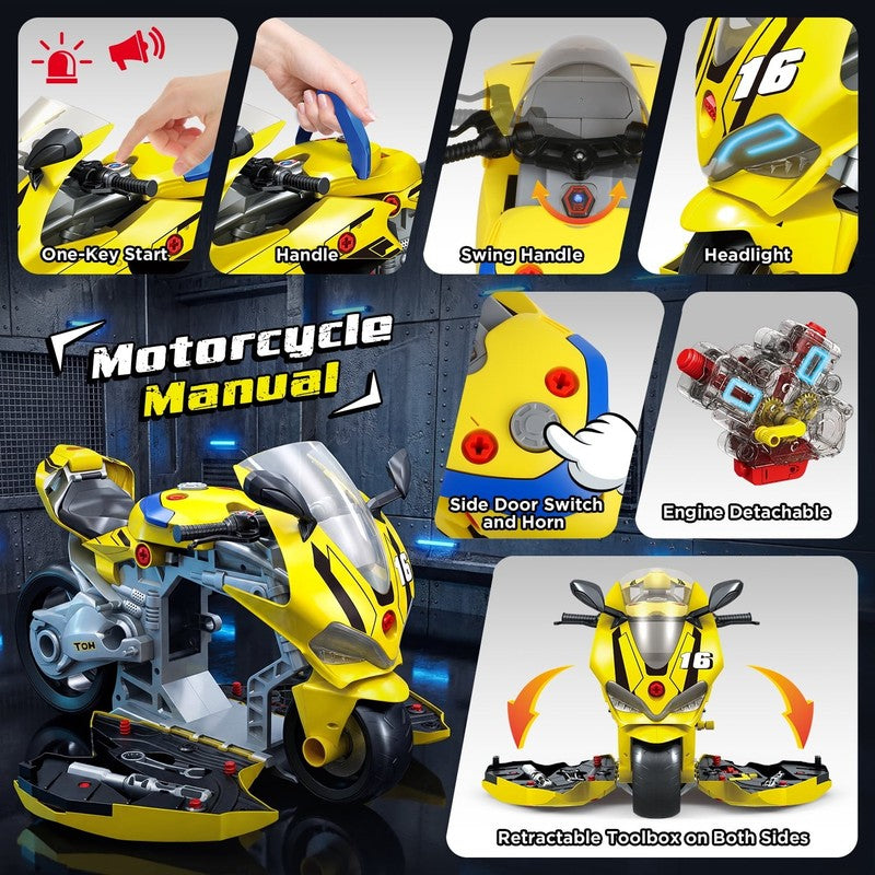 Take Apart Motorcycle Toy – STEM Building Kit with Lights, Sound & Spray 3