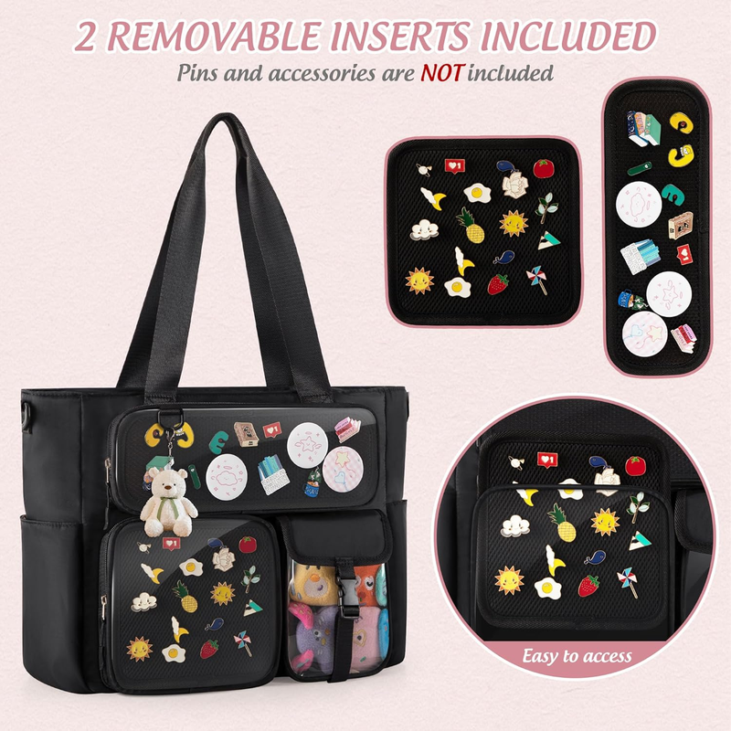 Large Ita Bag with 3 Pockets & 2 Inserts, Kawaii Ita Tote Pin Display Bag for An2