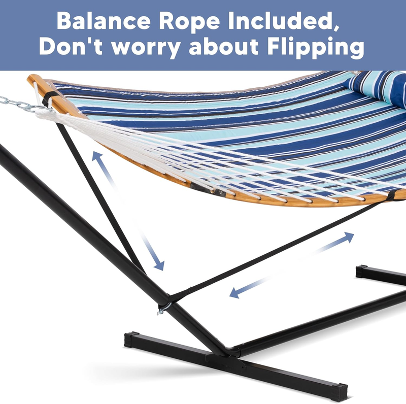 Double Hammock with Stand Portable w/ Pillow Blue Stripes Outdoor3