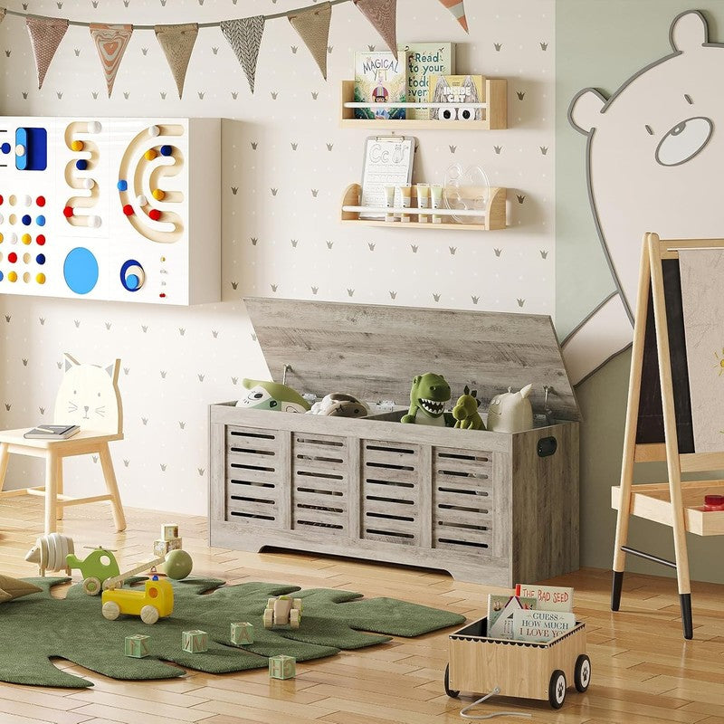47.3'' Wooden Toy Box Storage Chest Flip Top Entryway Shoe Bench Gray Wash5