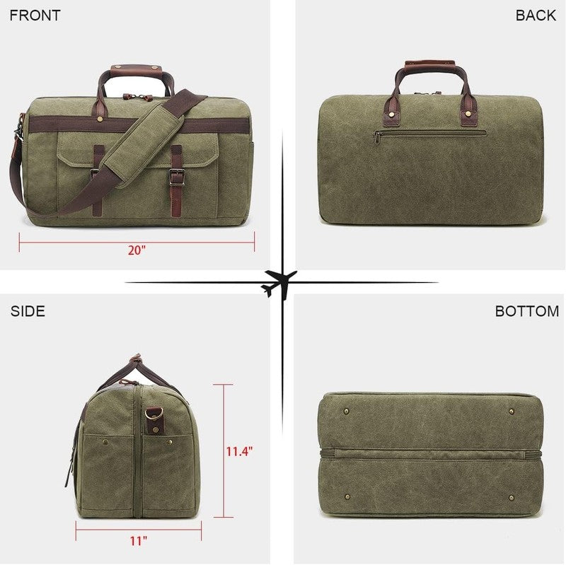 Waterproof Leather Canvas Duffle Bag Overnight Weekender Travel Bag Men Women5