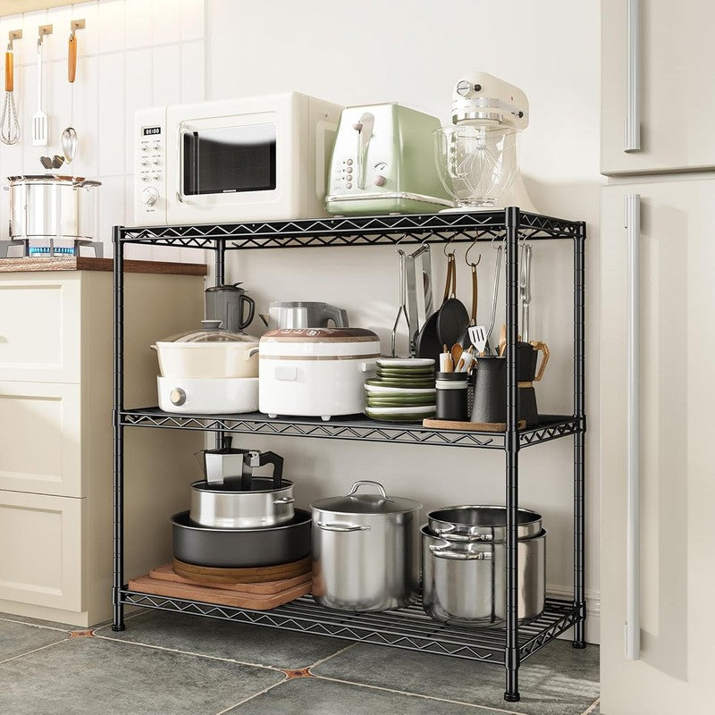 3 Shelf Metal Shelving Unit 36"H Adjustable Heavy Duty Garage Kitchen Rack Black1