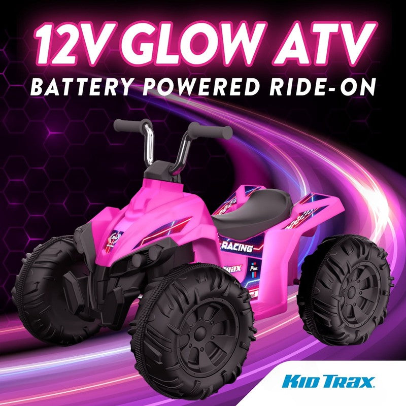 Kid Trax 12V Glow ATV Ride On Toy, Pink, with LED Lights, Rechargeable Battery, 1