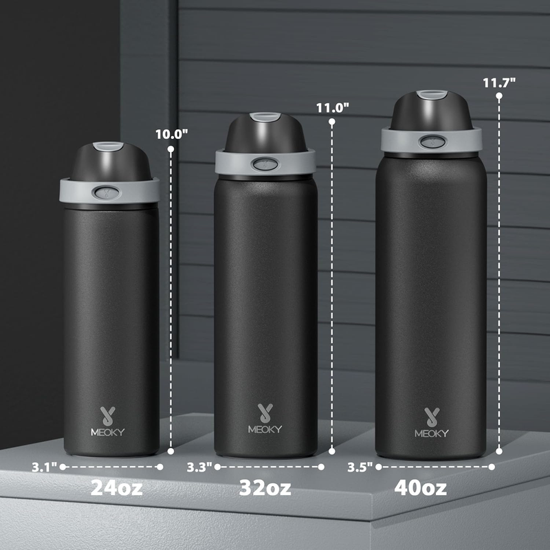 24oz Stainless Steel Water Bottle 2-in-1 Straw Spout Lid Leakproof Gym1