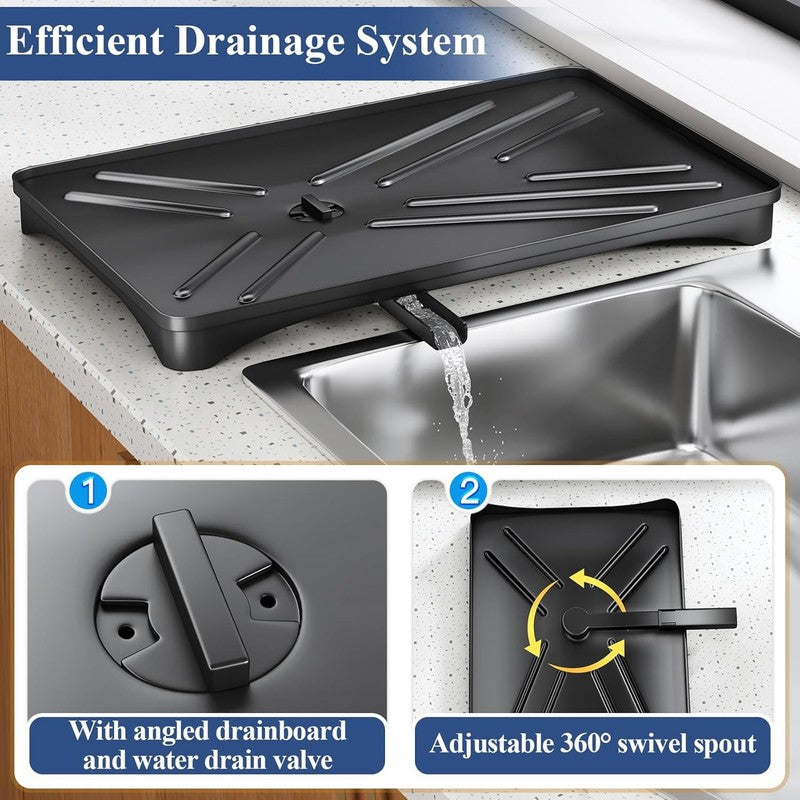 Large Rustproof Dish Drying Rack with Drainboard & Utensil Holder   Black3